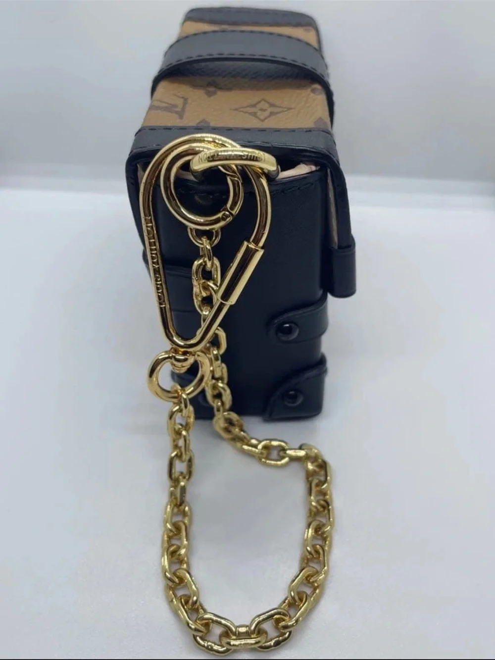 Louis Vuitton Brown Monogram Mini Trunk Bag with Black Accents and Gold Hardware